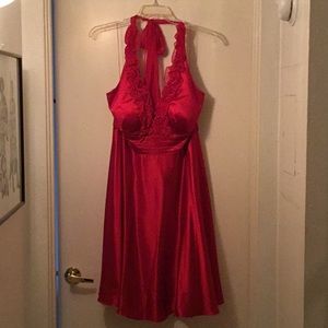 Bright Red Satin Halter Dress